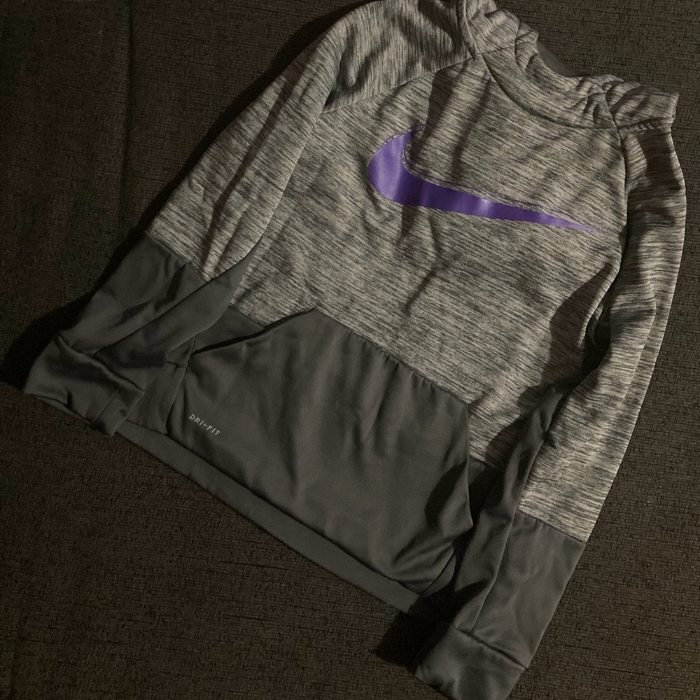Dri-fit Nike hoodie. Gray and Purple.
